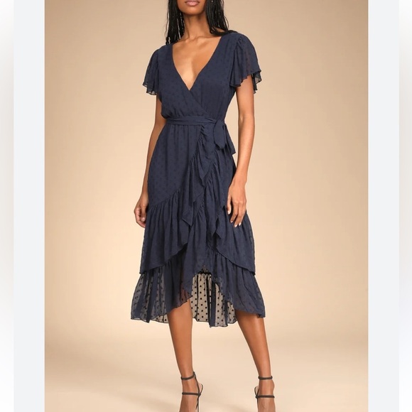 Lulu's Blue Midi Dress with Elegant Design - Picture 1 of 15